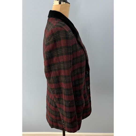 Vintage J. H. Collectibles Women’s U.S. 12 100% Virgin Wool Red Black Blazer - Picture 3 of 10